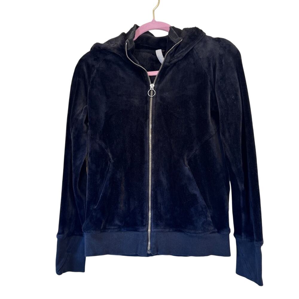 Athleta Black Velvet Full Zip Hoodie Sweatshirt Womens S Casual Fall Cozy